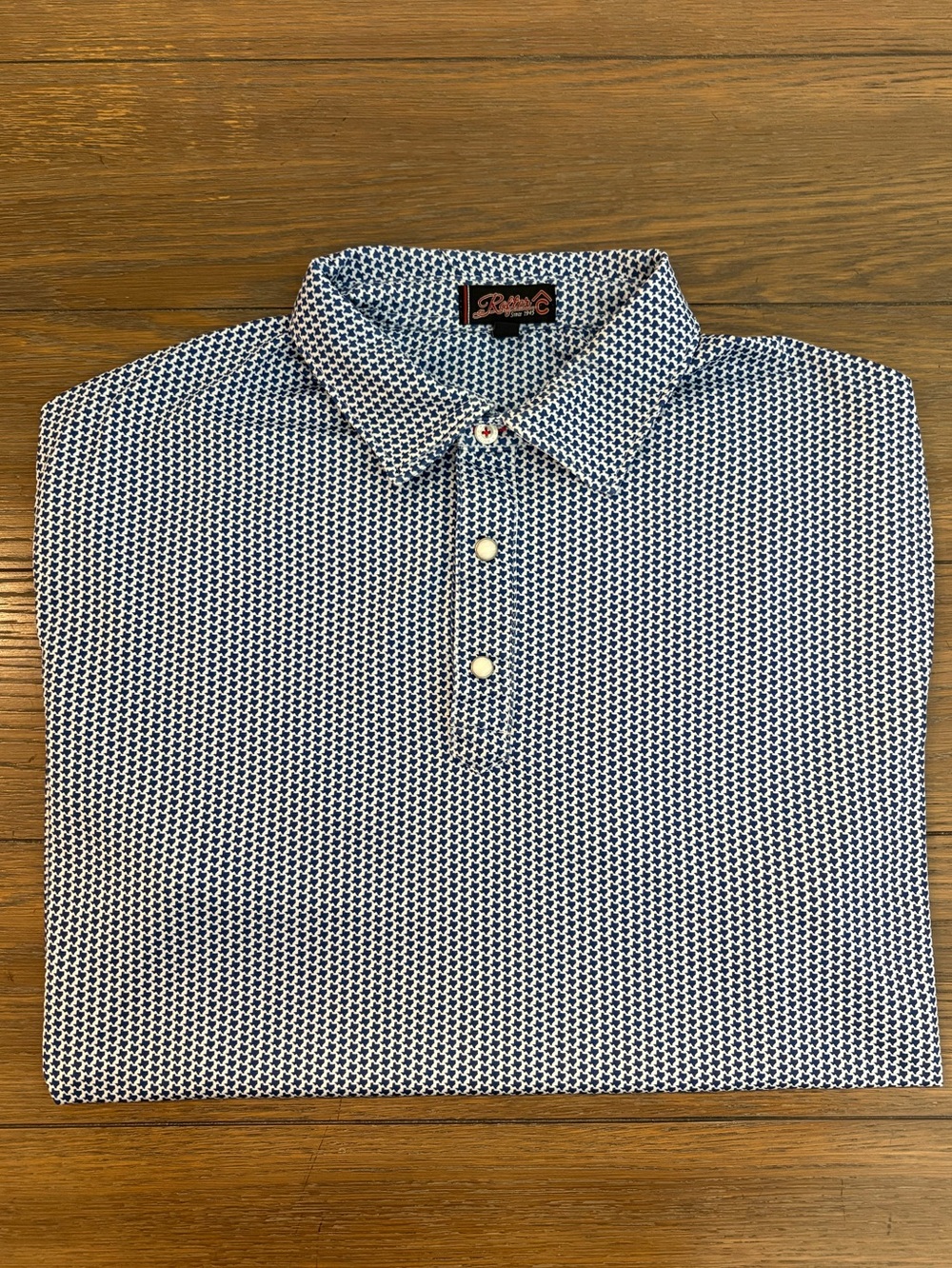 Rafter C Texas Men's Blue and White Patterned Polo Shirt Size L